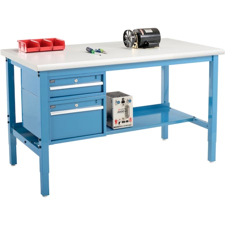 Global Industrial 60 x 30 Production Workbench, Laminate Safety Edge, Drawers & Shelf, Blue 319228BL